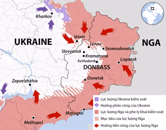 Trên hướng Sieverodonetsk của tỉnh Lugansk, các đợt tiến công của quân Nga đã cơ bản giành thắng lợi, sau khi giành quyền kiểm soát thị trấn chiến lược Lyman, quân Nga đã tập trung nhổ bỏ điểm tựa Popasnaya, nằm cách Lyman 30 km về phía đông nam; mặc dù nơi đây đã trở thành tâm điểm giao tranh ác liệt giữa hai bên.