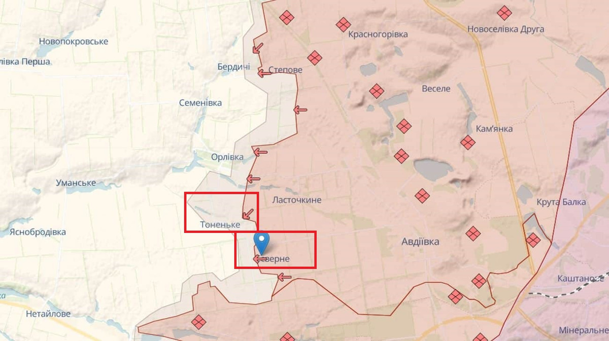 Nhưng sau khi Avdiivka thất thủ, quân Nga bất ngờ tấn công từ phía đông, quân Ukraine đã không thể nhanh chóng tổ chức phòng thủ hiệu quả trong lúc hỗn loạn và loạn lạc nên mất làng Severne ở tuyến phòng thủ thứ nhất; chỉ còn lại làng Tonen’ke ở phía tây bắc, thuộc tuyến phòng thủ thứ hai. 