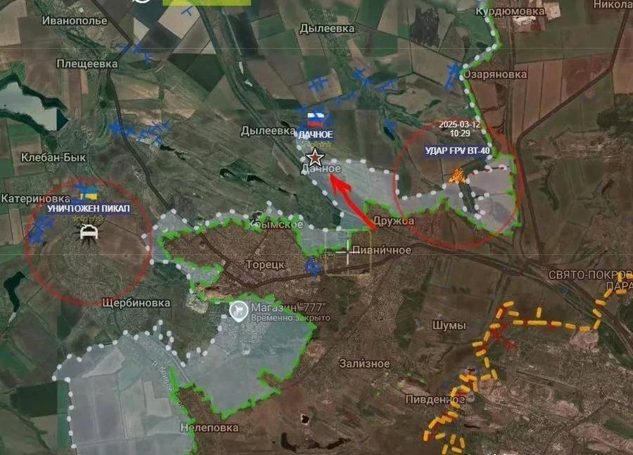 Trên hướng tây bắc, AFU đã chịu tổn thất nặng nề trong cuộc phản công này, khi chiếc xe bọc thép M113 đầu tiên đã bị phá hủy bởi hỏa lực pháo binh, và toàn bộ kíp sống sót đã cố gắng trốn thoát nhưng tất cả đều bị tiêu diệt bởi hỏa lực pháo binh của RFAF trút xuống. 