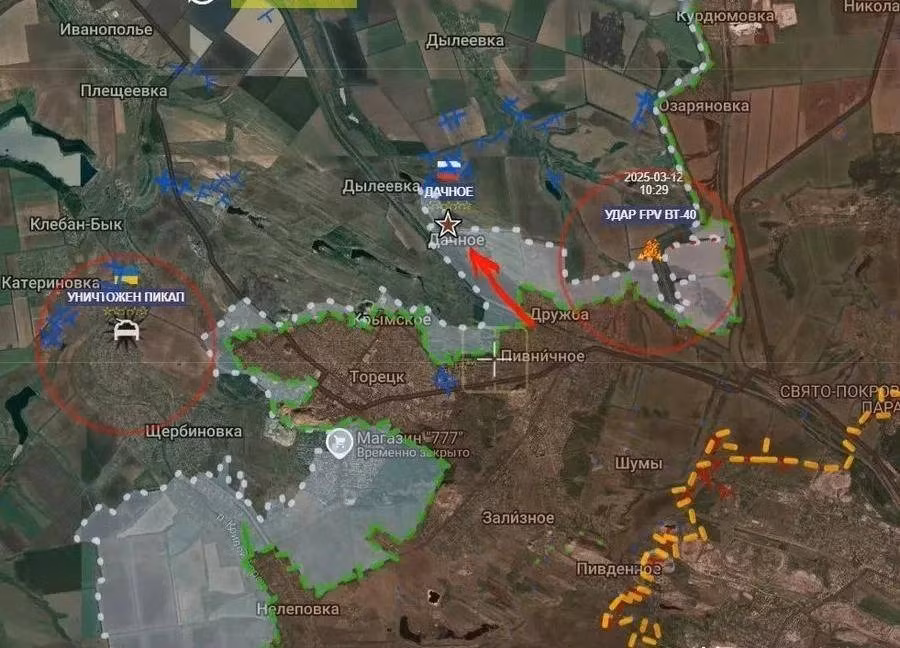 Trên hướng tây bắc, AFU đã chịu tổn thất nặng nề trong cuộc phản công này, khi chiếc xe bọc thép M113 đầu tiên đã bị phá hủy bởi hỏa lực pháo binh, và toàn bộ kíp sống sót đã cố gắng trốn thoát nhưng tất cả đều bị tiêu diệt bởi hỏa lực pháo binh của RFAF trút xuống. 