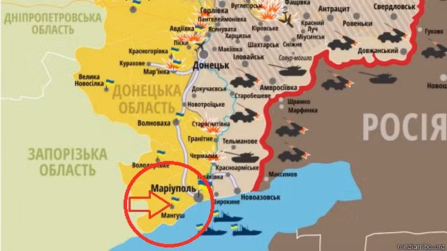 Đáng chú ý là Mariupol nằm gần hơn các thành phố khác do Lực lượng vũ trang Ukraine kiểm soát, nằm sát biên giới Nga-Donetsk. Ở một số khu vực của mặt trận Azov, khoảng cách tới biên giới là trong vòng 60 km.