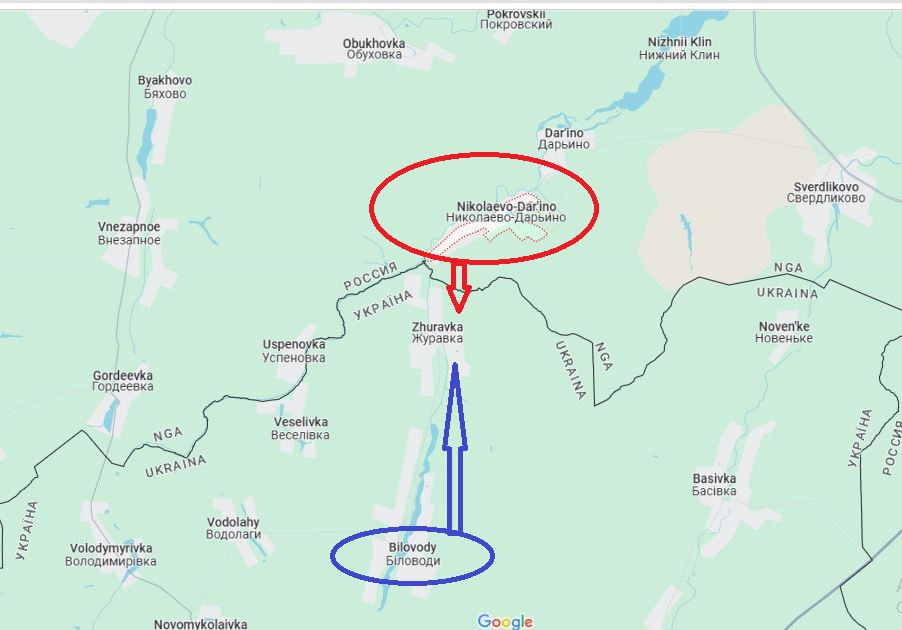 Hiện quân Nga dựa vào một đầu cầu ở khu vực Nikolayevo-Daryino, đang kiểm soát tương đối vững chắc phần phía bắc ngôi làng. Bây giờ lính xung kích Nga đang giao tranh ngay trong trung tâm khu làng, nơi quân Ukraine đang phản công rất tích cực từ phía làng Bilovody. 