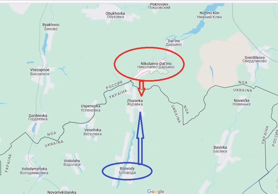 Hiện quân Nga dựa vào một đầu cầu ở khu vực Nikolayevo-Daryino, đang kiểm soát tương đối vững chắc phần phía bắc ngôi làng. Bây giờ lính xung kích Nga đang giao tranh ngay trong trung tâm khu làng, nơi quân Ukraine đang phản công rất tích cực từ phía làng Bilovody. 