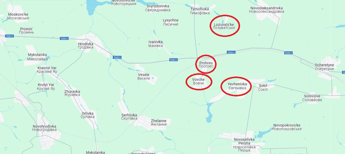 Điều đáng chú ý là xét từ việc quân Nga đồng thời tiến về phía tây ở Procheres, Vovche, Lozuvatske và Yevgenivka, hoạt động của các đơn vị thiết giáp của Quân đội Nga thường xuyên trở nên “bất thường” theo hướng này. Có ngày, mũi xung kích của Nga tiến tới 3 km về phía tây, dọc theo tuyến đường sắt.