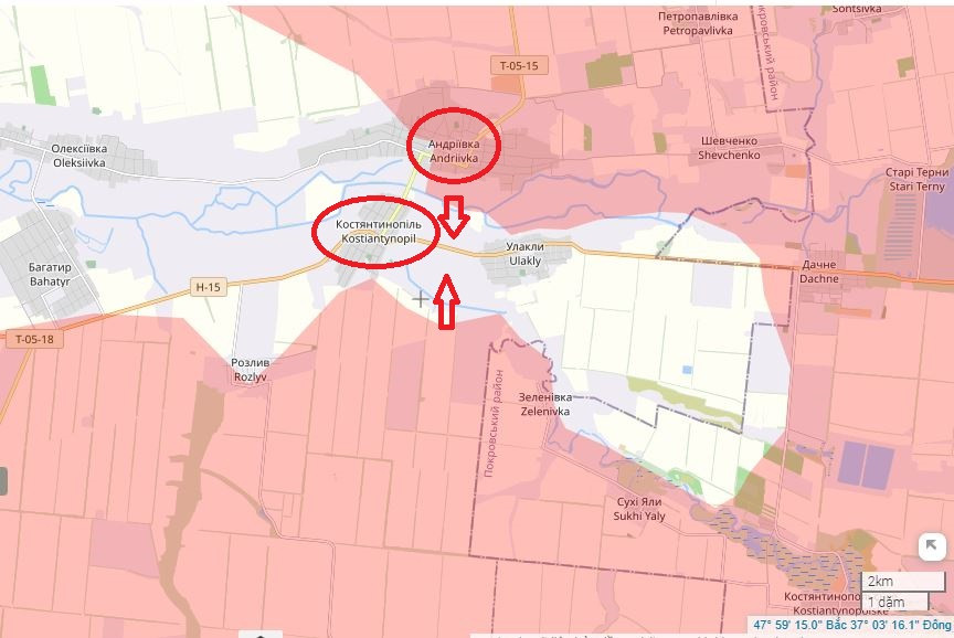 Chìa khóa để đóng được vòng vây này là chiếm được làng Kostyantynopil và Andriivka, nơi được coi là “cửa tử” với 3 lữ đoàn AFU hiện còn mắc kẹt lại trong vòng vây. Hiện “miệng túi” này chỉ còn khoảng 2 km, và hỏa lực của RFAF đã khống chế hoàn toàn đường rút lui của 3 lữ đoàn này.