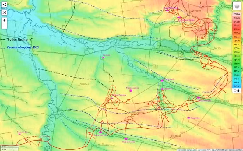 Hiện các cuộc tấn công của quân Nga ở nam Donetsk vẫn tiếp tục, quân Ukraine buộc phải phòng thủ và rút lui. Các hoạt động chiến đấu tích cực nhất đang diễn ra theo hướng Pokrovsko-Kurakhovsky-Ugledarsky, nơi các đơn vị của các Cụm quân phía Nam, Cụm quân Trung tâm và Cụm Vostok, đã xuyên thủng nhiều vị trí phòng ngự của Ukraine và đang tiến về phía trước.