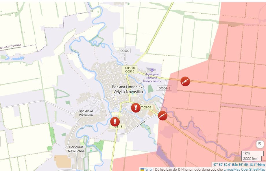Theo thông tin nội bộ của Bộ Tổng tham mưu Quân đội Ukraine, quân Nga đã hoàn toàn kiểm soát các trận địa phòng ngự của quân Ukraine ở phía đông Velyka Novosilka và chiếm được các tiền đồn phía đông sông Kashlagach. Nguy hiểm hơn là quân Nga đã phát hiện ra các lỗ hổng trong hệ thống phòng thủ của Ukraine ở khu vực Velikaya Novoselka. 