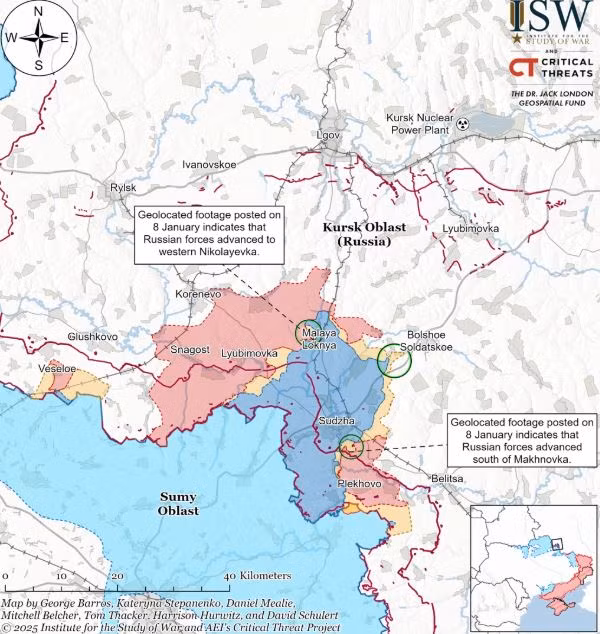 Cuộc phản công ở Kursk do Ukraine phát động, từng kiểm soát tới 1.200 km2 đất đai tại khu vực này vào tháng 8 năm ngoái. Tuy nhiên, họ đã bị quân đội Nga \phản công quyết liệt, khu vực do lực lượng Kiev kiểm soát tiếp tục bị thu hẹp, hiện chỉ còn dưới 500 km2.