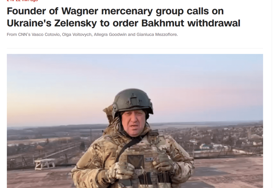 Trong khi cuộc tấn công của quân Nga vào Bakhmut ngày càng trở nên quyết liệt, thì vào ngày 3/3, ông Yevgeny Prigozhin, Chủ tịch công ty lính đánh thuê Wagner của Nga, đã đến bên ngoài thành phố Bakhmut tuyên bố thành phố đã bị bao vây. Đồng thời thúc giục Tổng thống Zelensky ký lệnh triệt thoái càng sớm càng tốt.