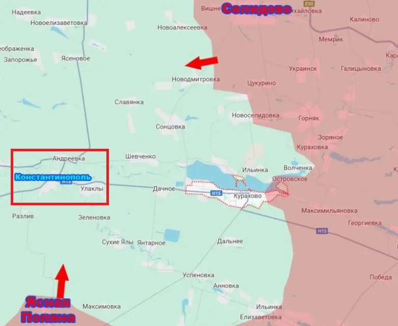 Chỉ huy Quân đội Ukraine lo ngại rằng, quân Nga đã đóng vòng vây tại một khu dân cư có cái tên rất hay là Constantinople, nằm cách Kurakhovo khoảng 12 km về phía tây. Các tuyến đường tiếp tế chính cho lực lượng Ukraine đồn trú tại khu vực Kurakhovsky, hội tụ ở Constantinople, đó chính là nơi giao nhau giữa hai con đường T0511 và H15.