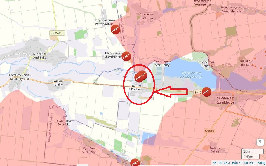 Hiện các mũi tấn công của RFAF đã tiến đến vùng ngoại ô phía tây của Kurakhove, điều này có nghĩa là toàn bộ thành phố đã bị quân Nga kiểm soát. Mục tiêu trước mắt của RFAF có lẽ là tiến dọc theo đường cao tốc H15 về hướng tây thành phố, muốn như vậy họ phải vượt qua cứ điểm Dachne.