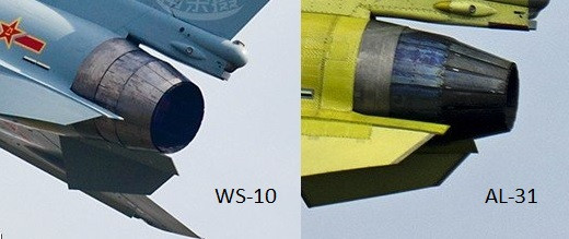 Mức tiêu thụ nhiên liệu của động cơ AL-31FN là 0,75 (Kg/h)/kgf và 1,92 (Kg/h)/kgf đốt sau; trong khi đó mức tiêu thụ nhiên liệu của động cơ WS-10 giảm xuống 0,67 (Kg/h)/kgf); lực đẩy tối đa của nó đạt 13,2 tấn, so với động cơ AL-31FN có lực đẩy tối đa 12,8 tấn và hiệu suất tổng thể “đáng tin cậy hơn”.