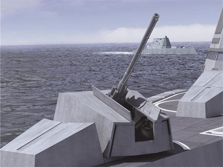 Pháo hải quân AGS là loại pháo hải quân tầm xa, cỡ nòng 155mm, chiều dài nòng pháo gấp 62 lần cỡ đạn (155mm×62), tổng trọng lượng lên tới 104 tấn, nặng hơn loại pháo MK45 đến 21 tấn và cũng nặng hơn nhiều so với khẩu MK71 đến 26 tấn.