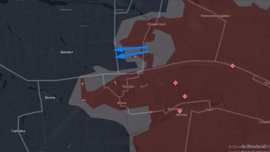 Sau khi chiếm Novoselivka Persha, quân Nga lập tức dồn lực tấn công từ phía đông nam lên phía bắc, vào ngày 24/7, quân Nga bao vây 2 tiểu đoàn quân Ukraine ở làng Progress, sau đó nhanh chóng chiếm ngôi làng này. Thừa thắng xông lên, quân Nga chiếm làng Voskhod, kiểm soát gần như hoàn toàn khu vực phía đông sông Vovcha.