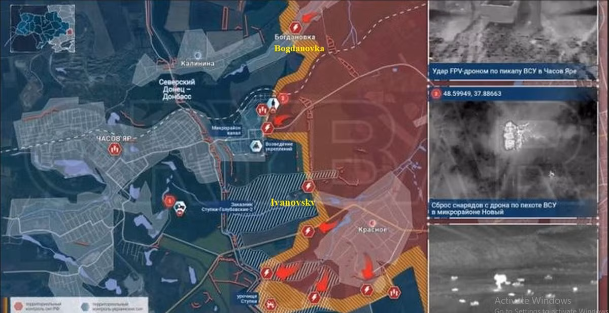 Theo thông tin hiện có, Tướng Syrsky đã quyết định rút một số lực lượng dự bị khỏi hướng Zaporozhye và chuyển họ đến Chasov Yar, nơi Quân đội Nga đã tiến vào tiểu khu dân cư Kanal của Chasov Yar. Đồng thời tiếp tục tiến dọc theo hai bên sườn ở các khu vực Bogdanovka và Ivanovsky.