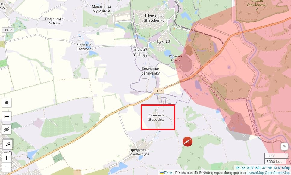 Các chuyên gia của Viện Nghiên cứu Chiến tranh Mỹ (ISW) dẫn nguồn tin độc lập cho biết, quân Nga đã tiến dọc theo đường cao tốc T0504 Bakhmut-Konstantinovka ở phía nam Chasov Yar và hiện cách Stupochka 2 km về phía đông; nhưng thông tin này chưa có xác nhận của phía Ukraine.