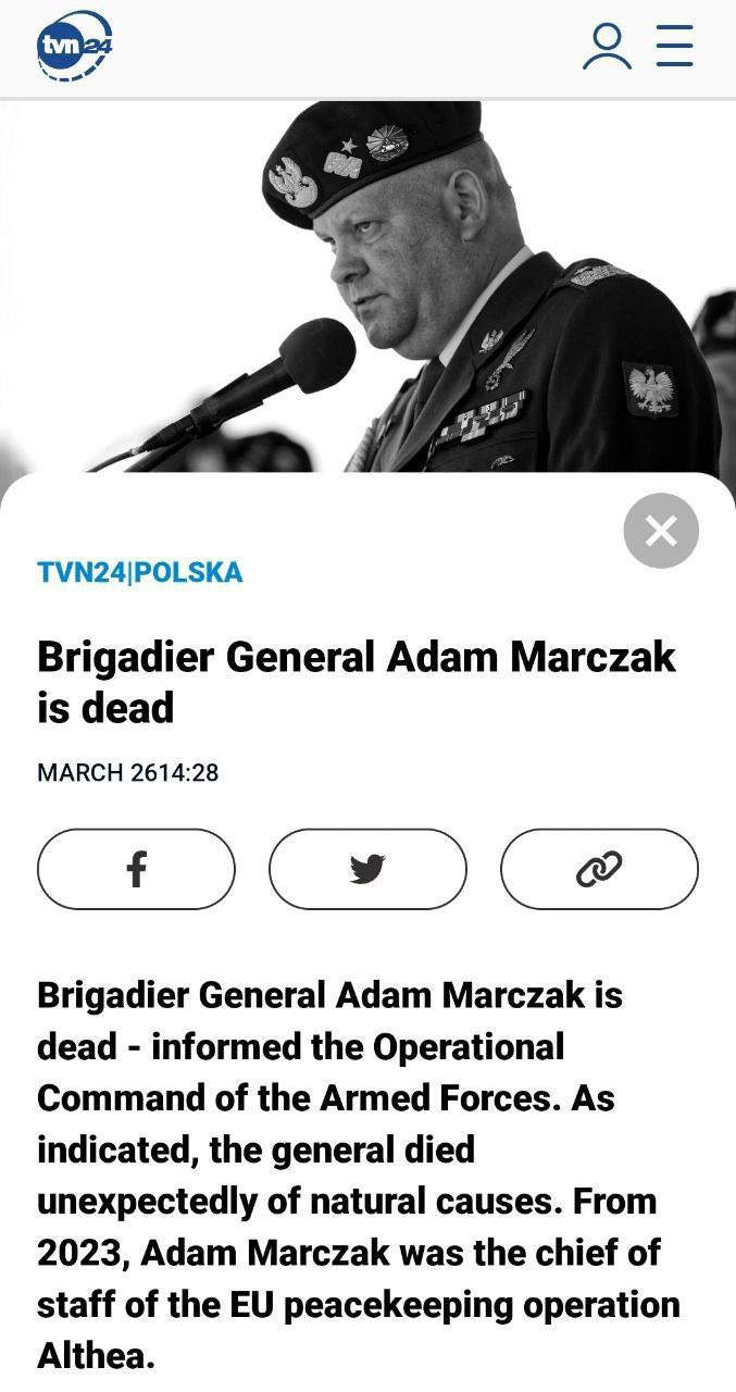 Tuy nhiên, cả Ukraine và NATO đều phủ nhận thông tin này, nên nguyên nhân và địa điểm cụ thể về cái chết của Chuẩn tướng Malzak vẫn còn là một ẩn số. Tuy nhiên điều kỳ lạ là sau cuộc tấn công của tên lửa Iskander, người ta biết đến nhiều cái chết “kỳ lạ” của binh lính Ba Lan 