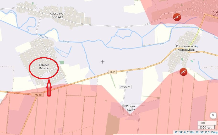 Kênh Rybar của Nga cho biết, hiện có thông tin về việc làng Zelenovka, đã bị quân Nga kiểm soát hoàn toàn và con đường dẫn từ vùng Zaporizhzhya đến ngôi làng Konstantinopol nói trên đã được cắt đứt. Như vậy quân Nga đang tiến đến đường N15 (H15) ở phía nam làng Bogatyr và AFU không còn kiểm soát khu vực gần con đường này nữa.