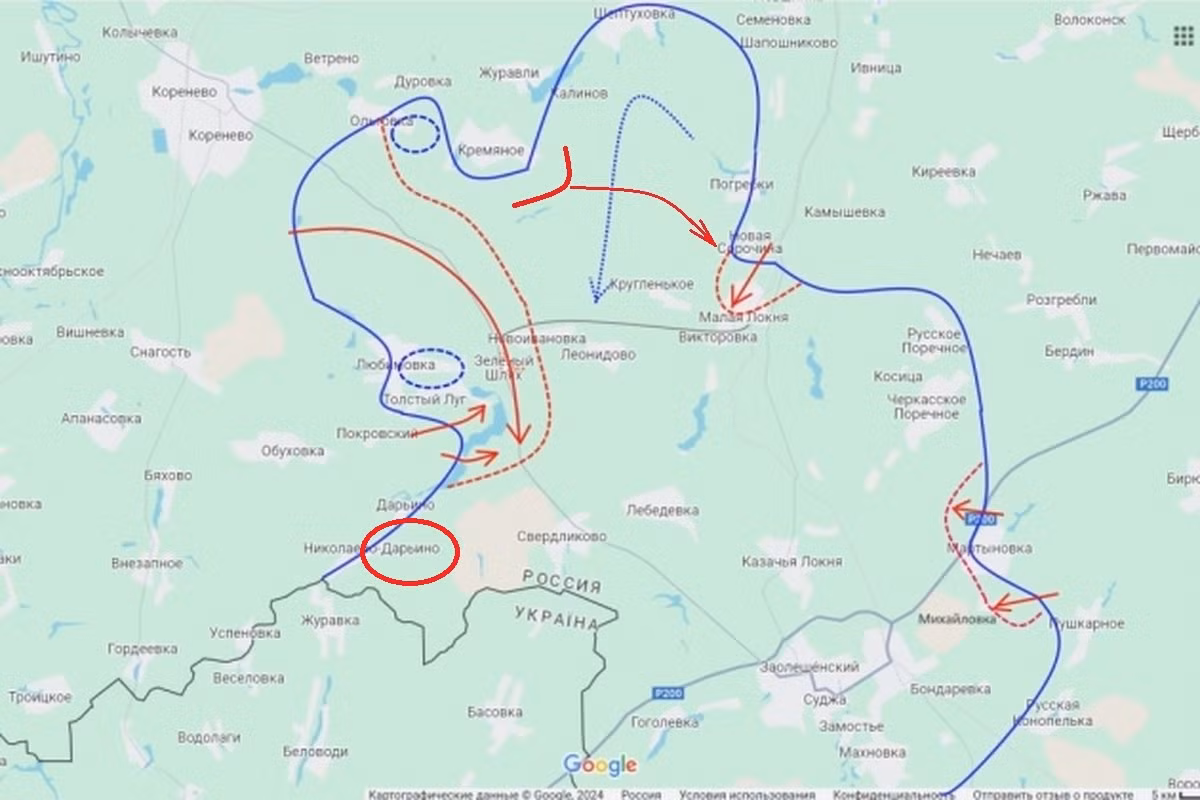 Kênh Deep State đã công bố thông tin rằng, các đơn vị của Nga ở khu vực Kursk đã kiểm soát khu định cư biên giới Darino và tiến đến khu vực Plekhovo. Deep State cũng nhấn mạnh rằng, cả hai ngôi làng đều nằm ở phía tây và phía đông của “đầu cầu” do Ukraine chiếm đóng, nằm không xa biên giới Ukraine.