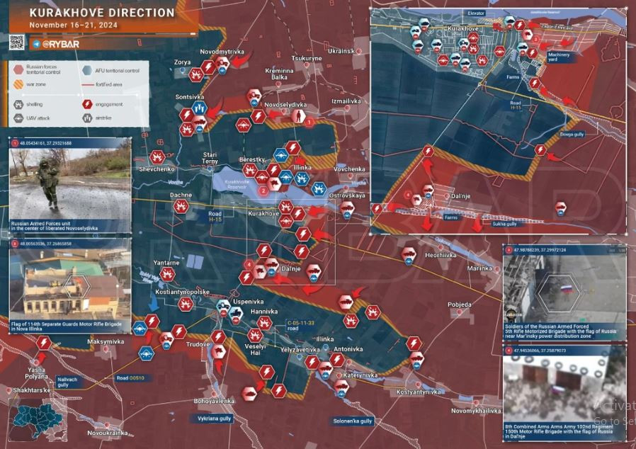 Theo dự báo của các chuyên gia quân sự độc lập, trong vòng 10 đến 15 ngày tới, Quân đội Ukraine phải rút lui khỏi Kurakhove, nếu không sẽ bị bao vây hoặc phải rút lui dưới hỏa lực của Nga với tổn thất nặng nề, giống như ở thành phố Ugledar gần đây. (Nguồn ảnh: Topwar, Ukrinform. Liveuamap).