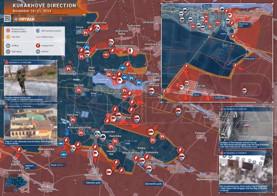 Theo dự báo của các chuyên gia quân sự độc lập, trong vòng 10 đến 15 ngày tới, Quân đội Ukraine phải rút lui khỏi Kurakhove, nếu không sẽ bị bao vây hoặc phải rút lui dưới hỏa lực của Nga với tổn thất nặng nề, giống như ở thành phố Ugledar gần đây. (Nguồn ảnh: Topwar, Ukrinform. Liveuamap).