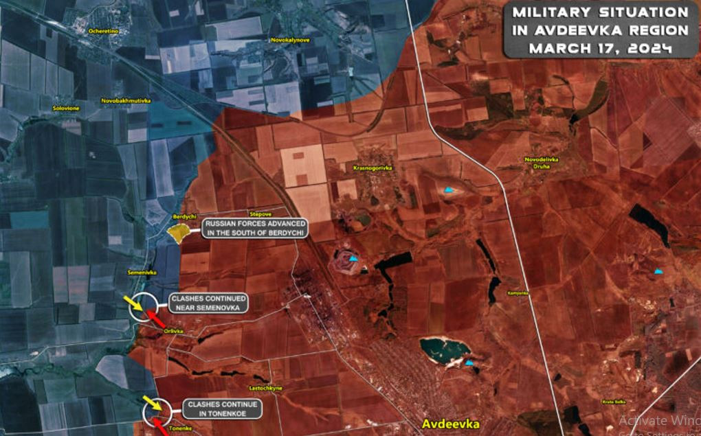 Quay trở lại với mặt trận Avdiivka, ngày 19/3, Bộ Quốc phòng Nga chính thức thông báo, Quân đội Nga đã tiến vào làng Orlovka ở phía tây thành phố Avdiivka. Trang Topwar của Nga hôm 20/3 đưa tin, tuyến phòng thủ của Quân đội Ukraine ở đây đang rút lui toàn diện.