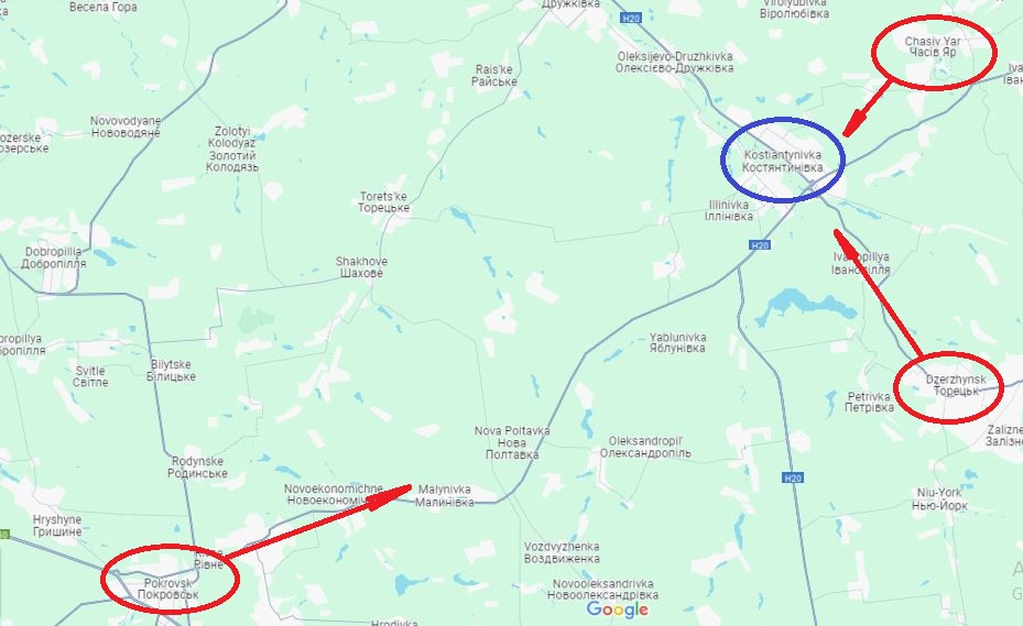 Hiện có thể nhận thấy, Quân đội Nga đang hợp sức với cuộc tấn công vào thành phố Pokrovsk, Toretsk và Chasov Yar nhằm gây sức ép lên quân Ukraine ở thành phố Kostiantynivka. Đặc biệt là nếu Pokrovsk thất thủ, thì việc bảo đảm hậu cần cho quân Ukraine ở Kostiantynivka, Chasov Yar và Toretsk sẽ gặp rất nhiều khó khăn.