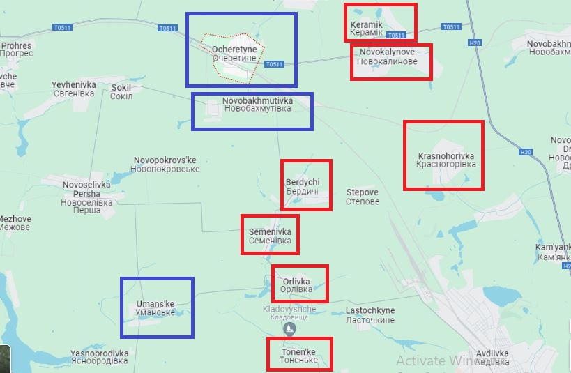 Kênh quân sự Readovka cũng trên Telegram cho biết, tại phía tây thành phố Avdiivka, sau khi khóa chặt các đơn vị Ukraine ở khu vực Novokalinovo, quân Nga đã tấn công Ocheretino, một trung tâm hậu cần quan trọng của Ukraine trong khu vực này. 