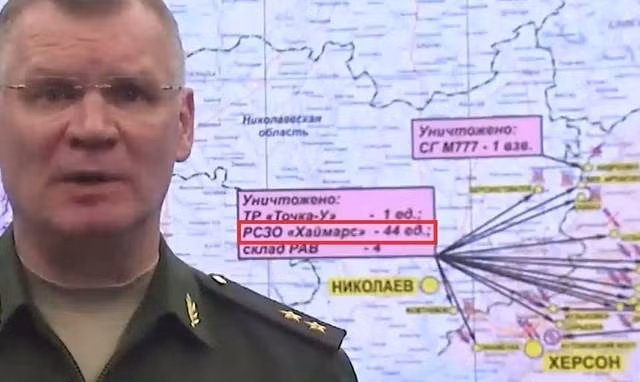 Tương tự là thông tin của Nga, người phát ngôn Bộ Quốc phòng Nga cho biết, họ đã phá hủy 44 bệ phóng tên lửa cơ động HIMARS của Ukraine; trong khi đó trong thực tế, quân đội Ukraine chỉ có 16 bệ phóng HIMARS mà thôi. 