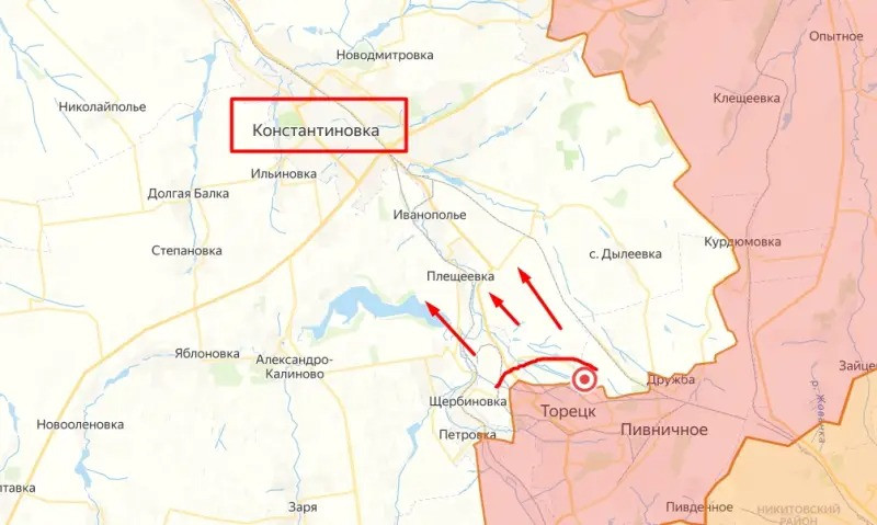 Đồng thời việc chiếm hoàn toàn Toretsk, cũng tạo điều kiện cho việc đe dọa xâm nhập vào hậu phương của AFU tại Katerynivka. Từ đó, có thể phát triển một cuộc tấn công về phía tây bắc, hướng tới Konstantinovka. 