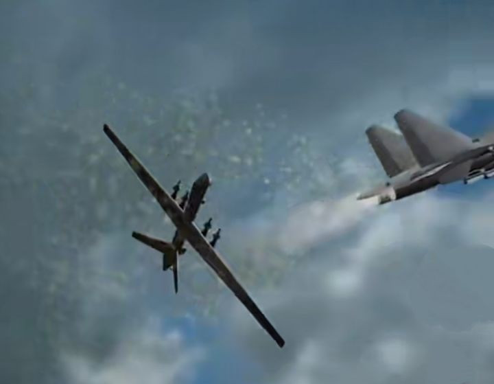 Chiếc Su-27 đã theo dõi sát chiếc UAV Predator của Mỹ và không có ý định bay đi, đồng thời thực hiện hành động "xả dầu" vào chiếc UAV của Mỹ. Khi van xả nhiên liệu khẩn cấp của chiếc Su-27 bất ngờ mở ra rất gần phía trước chiếc UAV và khoảng một tấn nhiên liệu đã phun thẳng vào "khuôn mặt" kẻ săn mồi, khiến tầm nhìn của chiếc UAV Predator mờ đi ngay lập tức. 