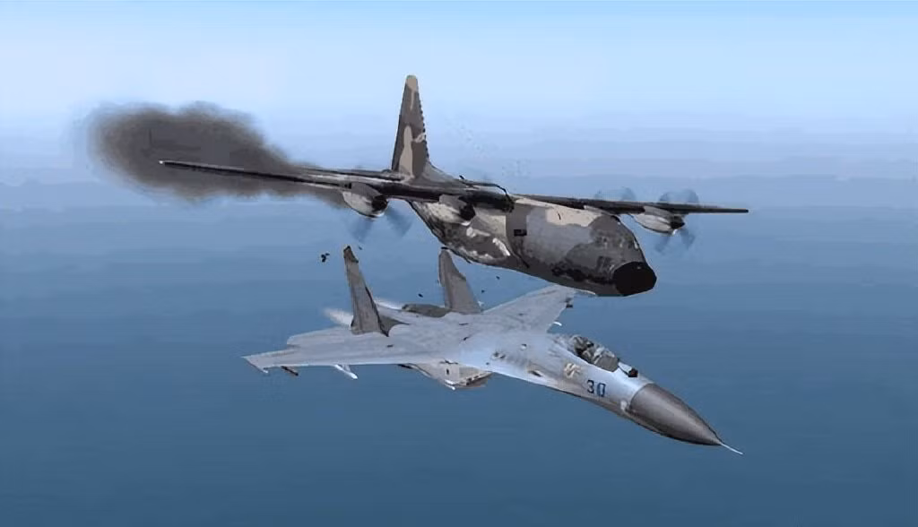 Phi công Simbak đã điều khiển chiếc tiêm kích Su-27 chui xuống gầm máy bay chống ngầm, rồi lao nhanh về phía trước, cắt ngang động cơ máy bay chống ngầm P-3B bằng chiếc đuôi dựng đứng cao của tiêm kích Su-27, gần như quyết tâm “triệt hạ” chiếc máy bay chống ngầm “to kềnh” P-3B.