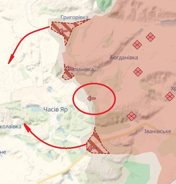 Đánh giá các hoạt động chiến đấu dựa trên bản đồ quân sự, có thể dễ dàng nhìn thấy ý định của Quân đội Nga, đó là tạo thế bao vây gọng kìm từ hướng bắc và hướng nam; đồng thời kết hợp phong tỏa các tuyến đường giao thông nối thành phố với hậu phương của Ukraine. Đặt quân Ukraine vào tình thế khó khăn, tương tự như tình huống bao vây Ugledar gần đây và Selidovo đang diễn ra.