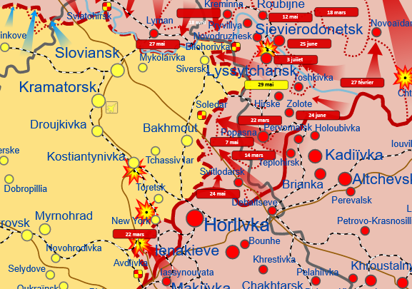 Trong khi đó, nhiều nguồn tin của Nga (bao gồm cả Wargonzo) đều tuyên bố rằng, dưới sự tấn công chung của lực lượng bán quân sự Wagner, Tập đoàn quân 58 của Quân đội Nga và Quân đoàn 3 của nước cộng hòa tự xưng Donetsk (DPR), quân Nga đã đột phá đến Soledar, một khu dân cư quan trọng ở gần Bakhmut. 