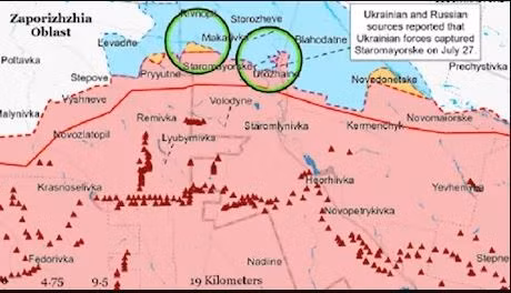 Tuyến phòng thủ đầu tiên của quân đội Nga ở mặt trận phía Nam Donetsk đã được quân đội Ukraine “mở ra”. Hai làng quan trọng và là hai cứ điểm phòng ngự của quân đội Nga là Staromayorsk và Urozhainy đều bị quân đội Ukraine tràn ngập.