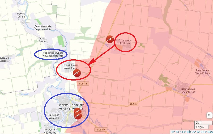 Quan sát trên bản đồ chiến trường Liveuamap (bị cấm ở Nga), việc quân Nga chiếm quyền kiểm soát ngôi làng này không chỉ giúp họ kiểm soát bằng hỏa lực đối với các tuyến đường tiếp tế cho cứ điểm Velikaya Novoselka từ phía bắc, mà còn là đầu cầu để tấn công làng Novocheretovaty từ bờ tây sông Mokrye Yala.