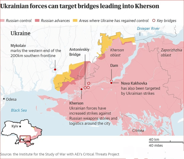 Viện nghiên cứu Chiến tranh của Mỹ cho biết, Tổng thống Zelensky đang đốc thúc Quân đội Ukraine mở "Mặt trận Kherson" trước Ngày Độc lập của Ukraine (24/8); tuy nhiên theo các nhà phân tích quân sự, đây chưa phải là thời cơ "chín muồi" cho Ukraine mở cuộc phản công, thậm chí còn là cơ hội cho quân Nga sát thương binh lính Ukraine ngoài công sự. 
