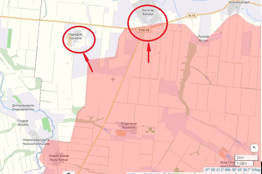 Thứ hai, đội hình chiến đấu lớn hơn của Nga, được tổ chức để có thể mở những chiến dịch tấn công lớn. Vào ngày 2/2, Lữ đoàn bộ binh cơ giới số 37 của RFAF, dựa vào đầu cầu Velikaya Novoselka vừa chiếm được, bắt đầu mở một cuộc tấn công dữ dội về phía bắc, tiến công vào làng Odradne và Bgatyr, nằm trên tuyến đường cao tốc N-15 từ Zaporizhia đến Kurakhovo. 