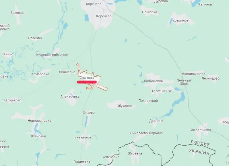 Đến sáng ngày 16/8, có thông tin cho biết, quân Nga đã giành lại quyền kiểm soát làng Snagost thuộc quận Korenevsky. Đây là một ngôi làng nằm ở phía nam làng Korenevo, trung tâm của khu vực. Từ Snagost đến biên giới với vùng Sumy của Ukraine, đi theo đường cao tốc là khoảng 14 km; còn nếu đi thẳng thì khoảng 10 km.