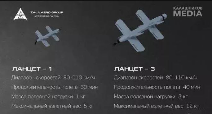 Có hai mẫu trong sê-ri Lancet; thứ nhất là mẫu Lancet-1 nặng 5 kg và có thể mang đầu đạn nặng 1 kg. Nó được trang bị một TV màu đen nhỏ/đầu dò hồng ngoại và có tầm hoạt động 30 km. Sức mạnh của nó gần tương đương với một viên đạn súng cối 60 mm. (Ảnh minh họa: Zala)