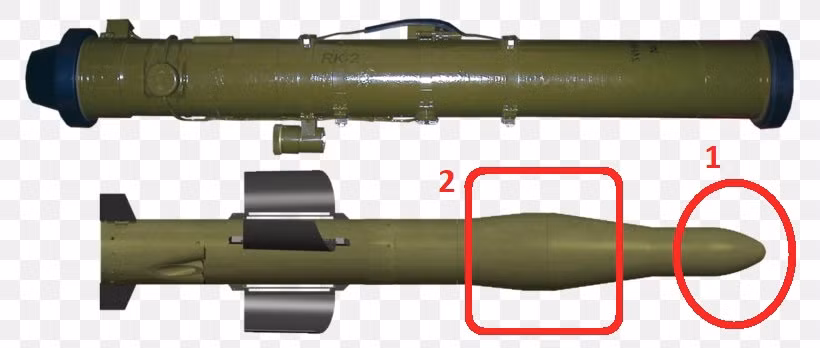 Đầu đạn chính của Kornet có sức xuyên cao phóng theo sau, được thiết kê theo kiểu nổ nối tiếp (đầu đạn Tandem). Đầu đạn đầu tiên [1] loại bỏ giáp phản ứng nổ của mục tiêu, trong khi đầu đạn tiếp theo [2] trực tiếp xuyên thủng và phá hủy mục tiêu.