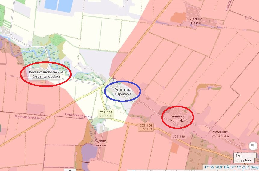 Cũng nằm trong tuyến phòng thủ dọc sông Sukhi Yaly, làng Gannivka, nằm trong vòng vây Uspenovsky, cũng đã nằm dưới sự kiểm soát của Cụm Vostok. Mấy ngày trước, các làng Elizavetovka và Vesely Gai trong cùng một “túi” đã bị Cụm Vostok tràn ngập; thông tin này đến từ Bộ Quốc phòng Nga vào ngày 17/12. 