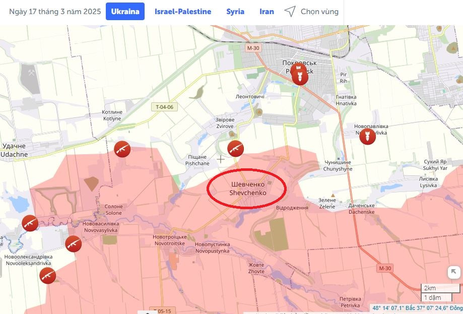 Vào ngày 14/3, các phóng viên chiến trường của Nga đưa tin rằng, ngôi làng Shevchenko không còn nằm trong sự kiểm soát của AFU, khi Trung đoàn bộ binh 425 và tiểu đoàn số 225 AFU tham gia phản công vào ngôi làng, đã bị hỏa lực pháo binh và UAV FPV của Nga đánh thiệt hại nặng, phải lui về vị trí xuất phát tiến công.