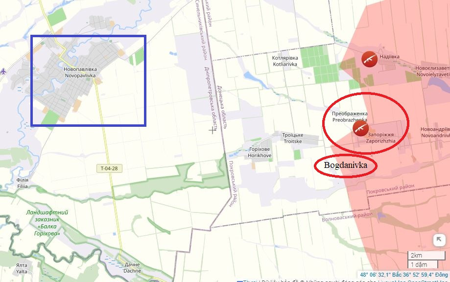 Trên hướng mặt trận này vài ngày trước, làng Preobrazhenka đã bị RFAF giành quyền kiểm soát và biến nó thành đầu cầu, để thực hiện đột phá tới Novopavlivka, trung tâm hậu cần quan trọng nhất của quân đội Ukraine (AFU), trên hướng Nam Donetsk.