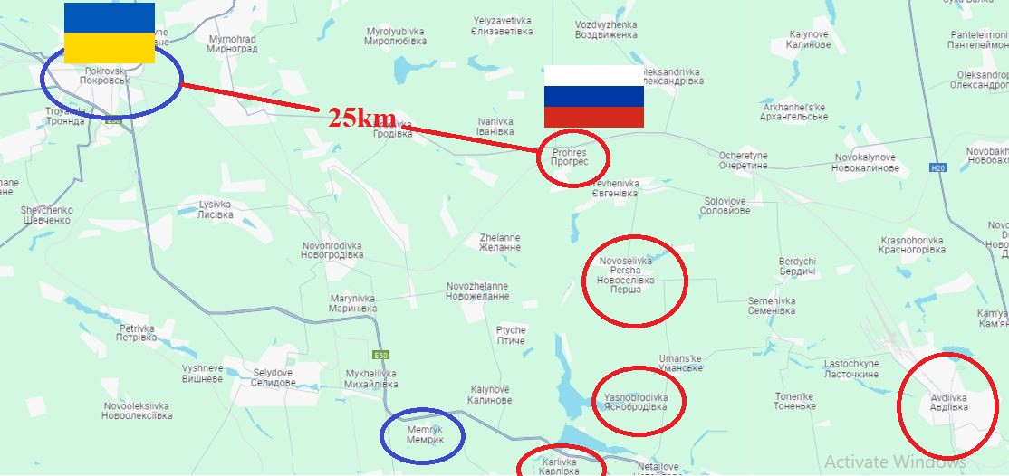 Theo bản đồ chiến trường công khai, thị trấn Pokrovsk nằm ở phía tây thành phố Avdiivka, tỉnh Donetsk của Ukraine, hiện cách khu vực do Nga kiểm soát chưa đầy 25 km.