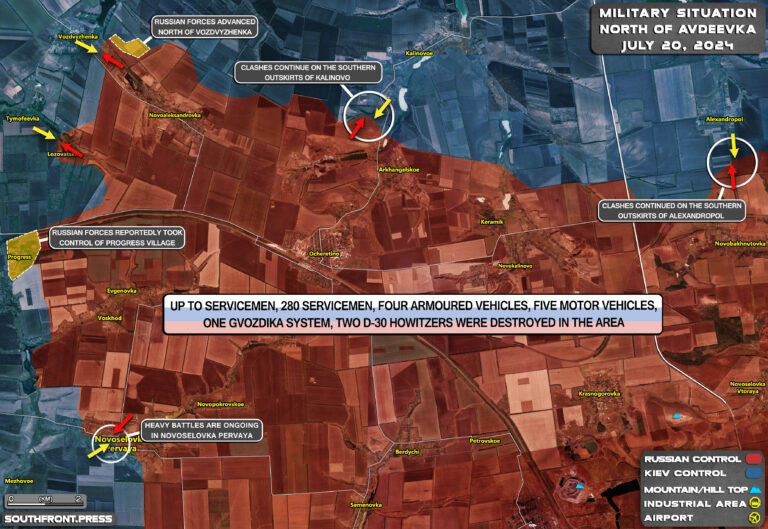 Theo kênh Military Chronicles trên mạng xã hội Telegram cho biết, hệ quả của việc chiếm được cứ điểm Ocheretine trên mặt trận Avdiivka, được thể hiện bằng việc quân Nga tiếp tục chiếm được làng Progress. Việc quân Ukraine rút khỏi Progress là một trong những đợt rút chạy lớn nhất của họ trong thời gian gần đây.