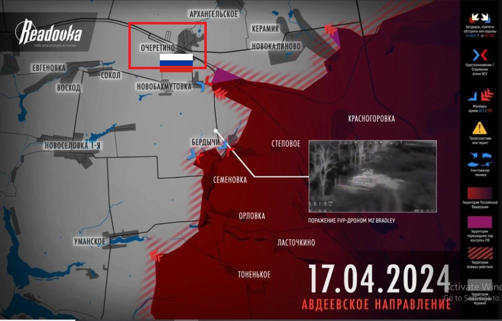 Trang web Topwar ngày 18/4 cho biết, Quân đội Nga tiếp tục tiến công mạnh về hướng tây Avdiivka, bao vây các cứ điểm của quân Ukraine, trong đó có làng Ocheretino, nơi có ít nhất 3,6 nghìn người sinh sống trước khi xung đột nổ ra.