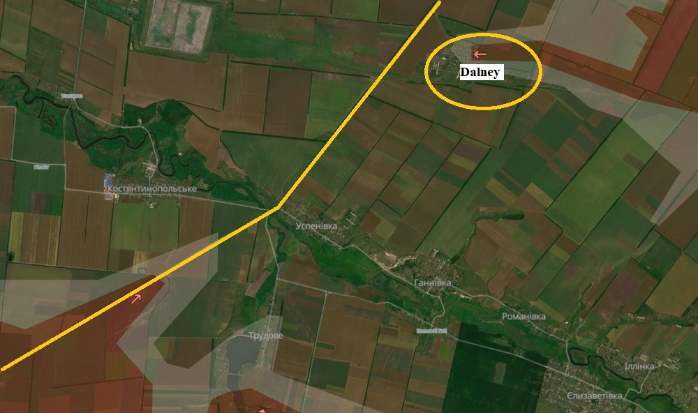 Nhóm Vostok trong khu vực cũng đang dồn quân Ukraine phải rút lui về phía Tây theo hướng Konstantinopolske (tây bắc Ugledar). Đồng thời quân Nga từ đầu cầu của làng Dalneye, vượt trục đường O0510 Kurakhove - Uspenivka về phía tây, tiếp cận con đường liên thôn từ Dachne- Yantarne- Kostiantynopolske, trực tiếp bao vây thành phố Kurakhove từ hướng nam.
