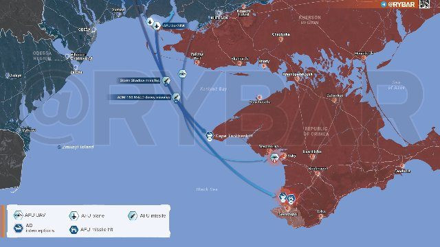 Ngày 20/9, Ukraine tiếp tục sử dụng chiến thuật cũ, khi dùng tới 11 máy bay Su-24M, cất cánh từ căn cứ không quân Starokonstantinov ở vùng Khmelnitsky. Khi bay tới ranh giới vùng Odessa và Nikolaev, 2 trong số 11 chiếc Su-24M này đã tách tốp bay xa hơn về phía nam tới Orekhiv. 9 chiếc còn lại tấn công căn cứ chính của Hạm đội Biển Đen của Nga ở Sevastopol bằng tên lửa hành trình Storm Shadow.