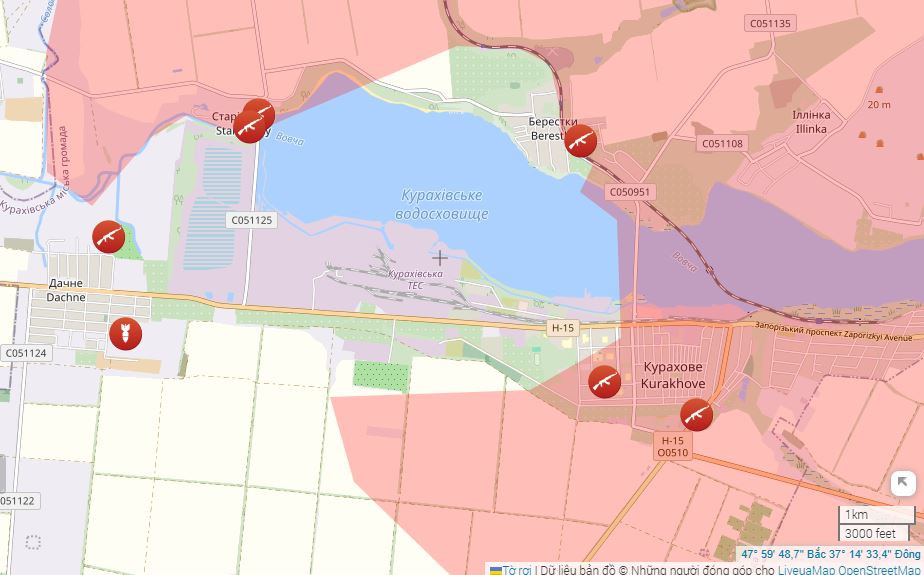 Theo bản đồ chiến sự Liveuamap của Lầu Năm Góc (bị chặn ở Nga), thì khu vực trong thành phố Kurakhove đã nằm dưới sự kiểm soát của Quân đội Nga. Hiện đường rút của quân Ukraine ở thành phố về phía tây, nằm hoàn toàn trong hỏa lực khống chế của quân Nga.